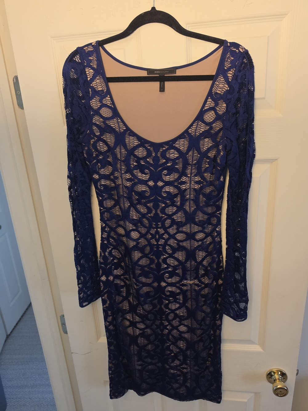 BCBG Royal Blue Lace Long-Sleeve Bodycon Dress